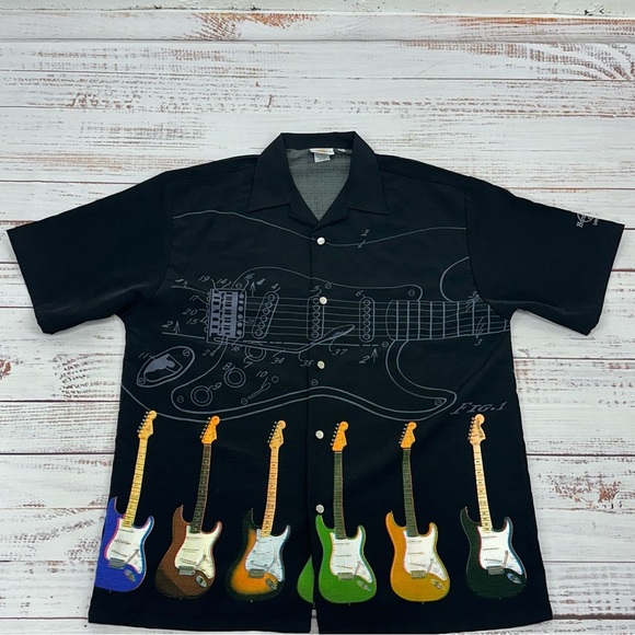 Hard Rock Men’s Size Small Black Button Down Fender Guitar Shirt - Picture 10 of 12